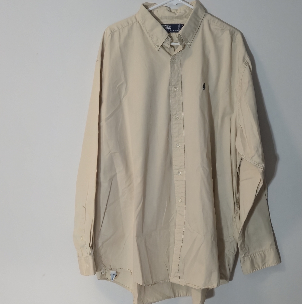 Polo Ralph Lauren XXL Beige Oxford Shirt Made In Canada 90s Vintage - Picture 3 of 12